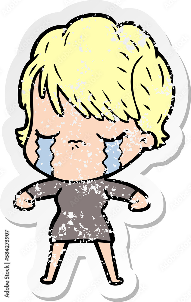 distressed sticker of a cartoon woman crying distressed sticker of a cartoon woman crying