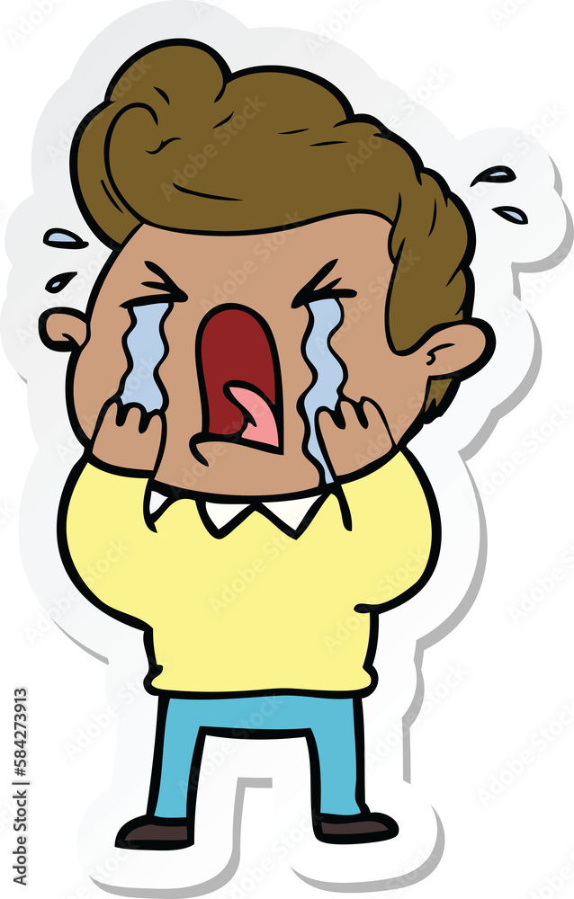 sticker of a cartoon crying man