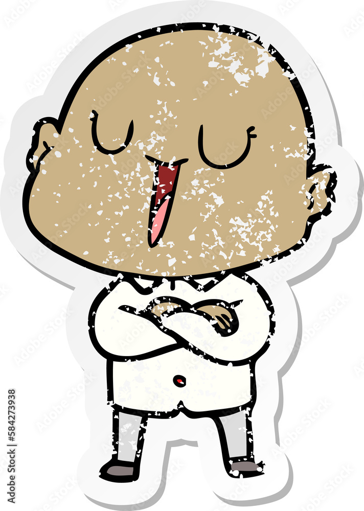 Fototapeta premium distressed sticker of a happy cartoon bald man