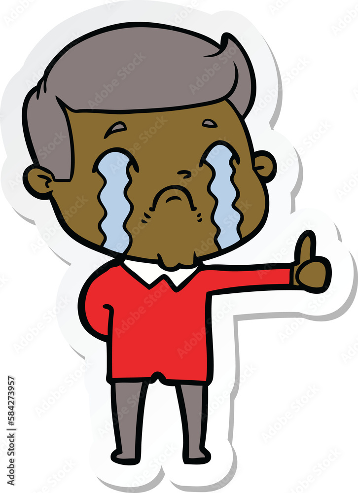 sticker of a cartoon man crying