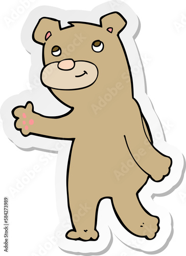 sticker of a cartoon happy waving bear