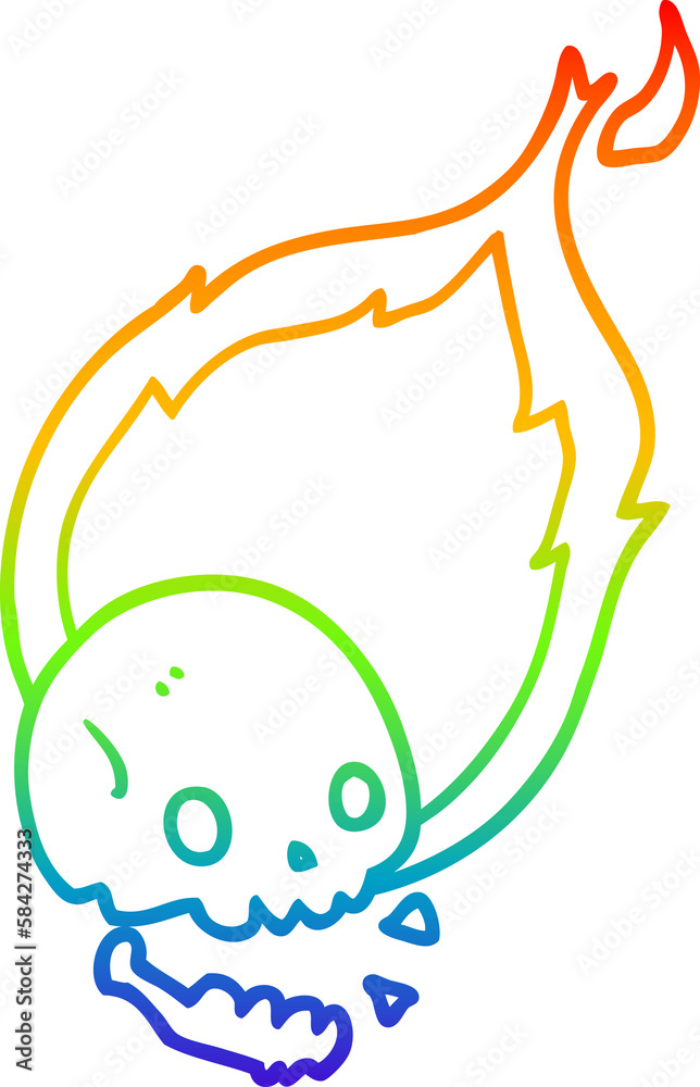 Obraz premium rainbow gradient line drawing spooky cartoon flaming skull