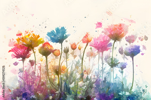 Illustration of a flower meadow in spring. Generative AI.