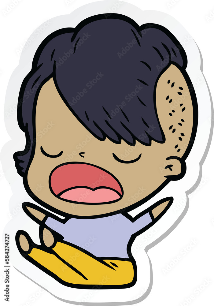 sticker of a cartoon cool hipster girl talking sticker of a cartoon cool hipster girl talking
