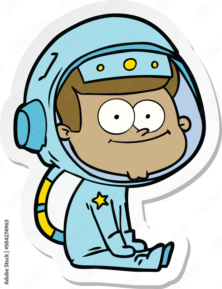 sticker of a happy astronaut cartoon sticker of a happy astronaut cartoon