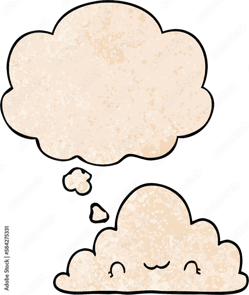 cute cartoon cloud and thought bubble in grunge texture pattern style