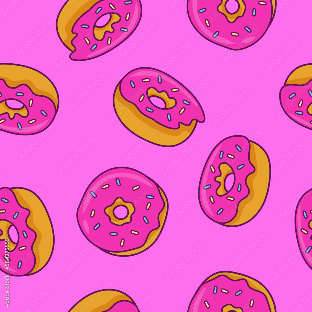 Donuts seamles hand drawn cartoon style pattern. Donuts seamles hand drawn cartoon style pattern.