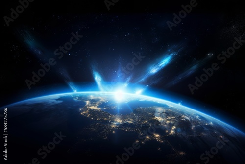 earth and sun, earth, space, planet, globe, world, map, blue, night, universe, light, sun, global, generative ai