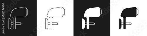 Set Outboard boat motor icon isolated on black and white background. Boat engine. Vector