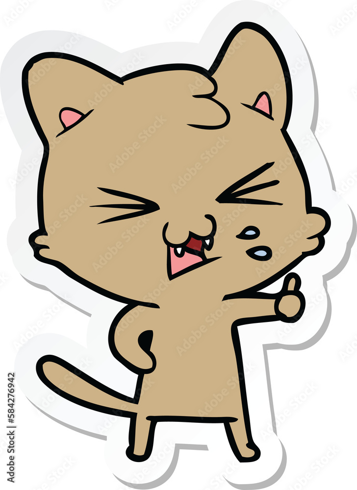sticker of a cartoon hissing cat sticker of a cartoon hissing cat
