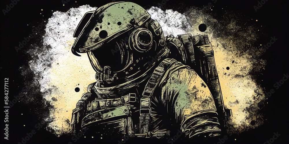 Fototapeta premium Portrait of soldier. AI generated illustration