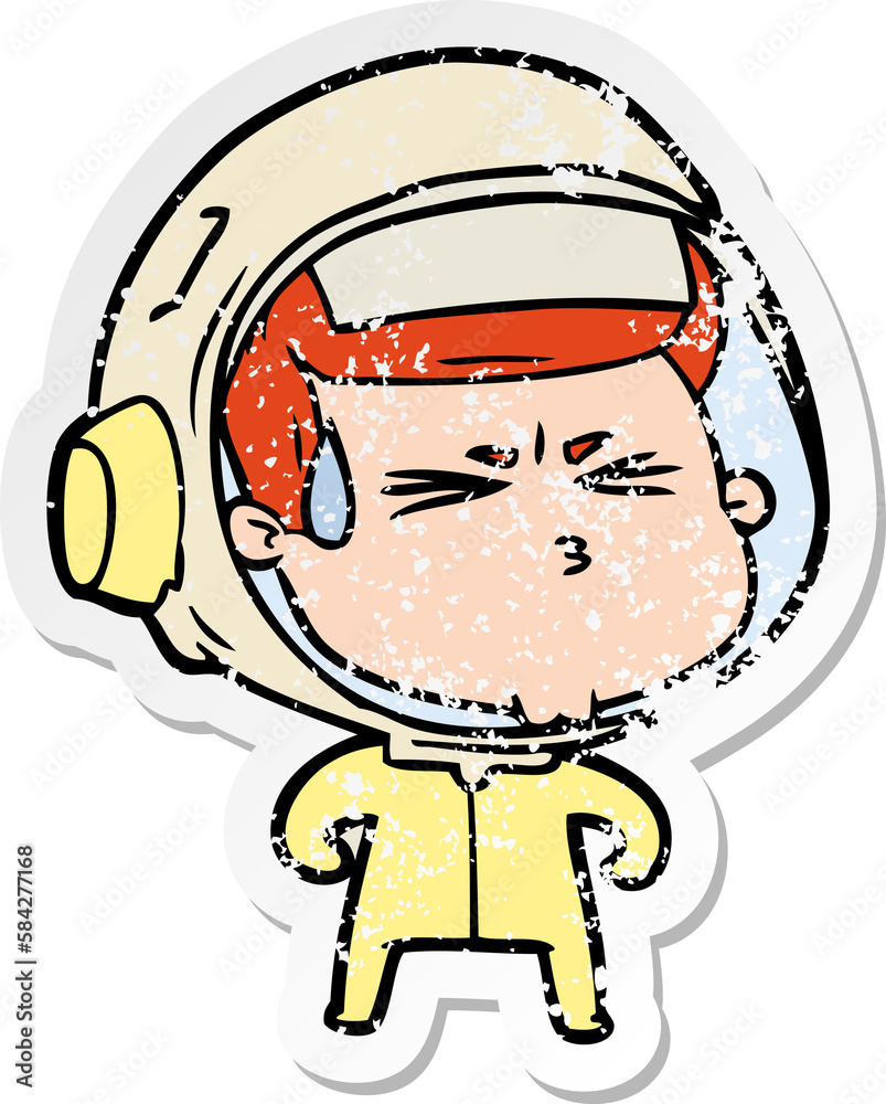 Fototapeta premium distressed sticker of a cartoon stressed astronaut