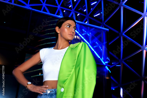 night city portrait of a girl in neon light