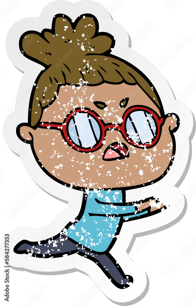 distressed sticker of a cartoon annoyed woman distressed sticker of a cartoon annoyed woman