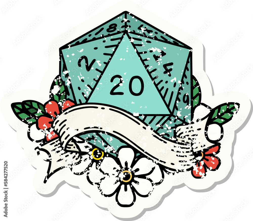 Fototapeta premium natural twenty D20 dice roll grunge sticker