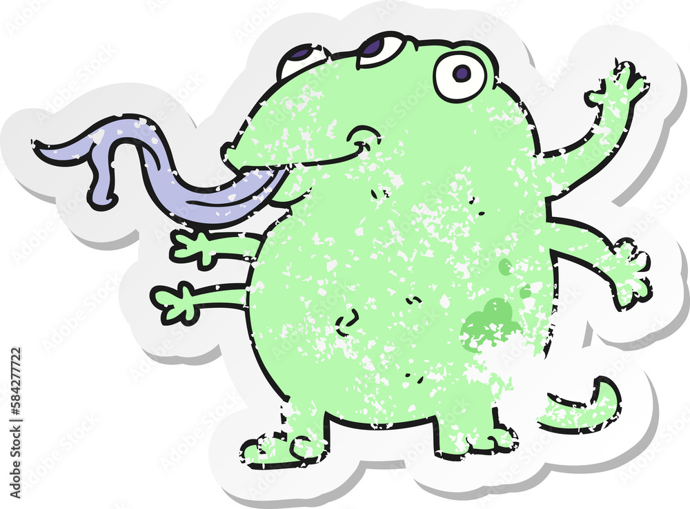 retro distressed sticker of a cartoon alien retro distressed sticker of a cartoon alien