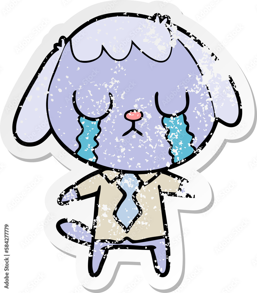 distressed sticker of a cute cartoon dog crying distressed sticker of a cute cartoon dog crying
