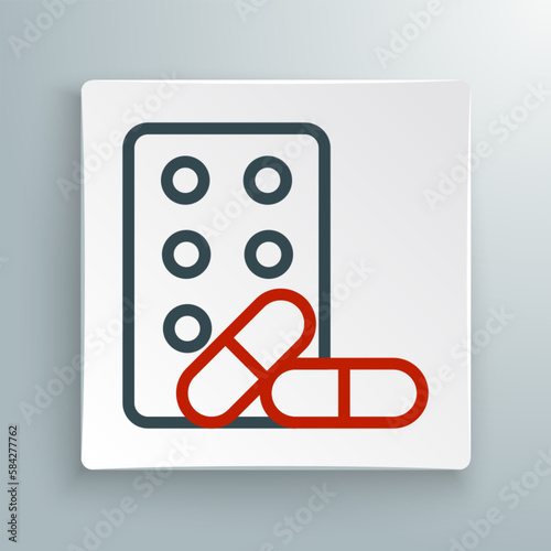 Line Sports doping, anabolic drugs with dumbbell icon isolated on white background. Anabolic steroids tablet. Pills in jar. Colorful outline concept. Vector