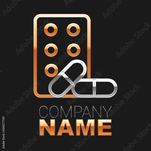 Line Sports doping, anabolic drugs with dumbbell icon isolated on black background. Anabolic steroids tablet. Pills in jar. Colorful outline concept. Vector