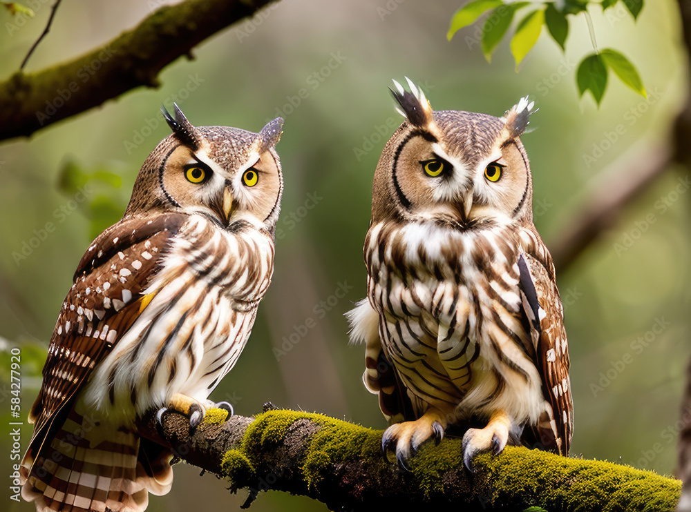 Fototapeta premium owl on tree branch in a forest