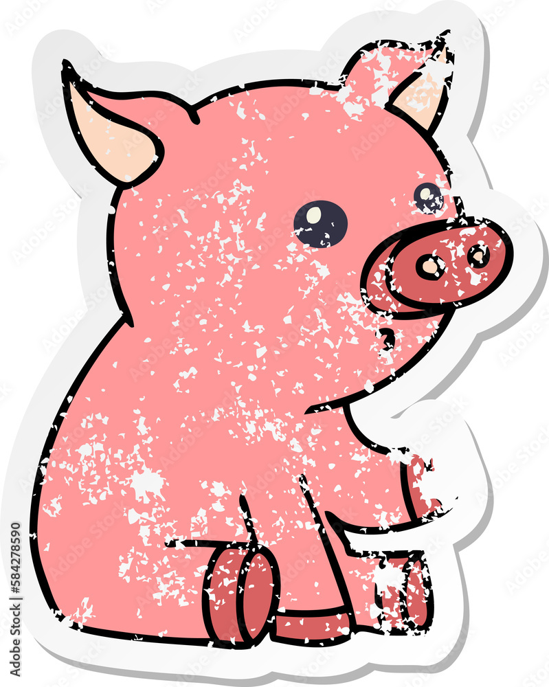 Fototapeta premium distressed sticker of a quirky hand drawn cartoon pig