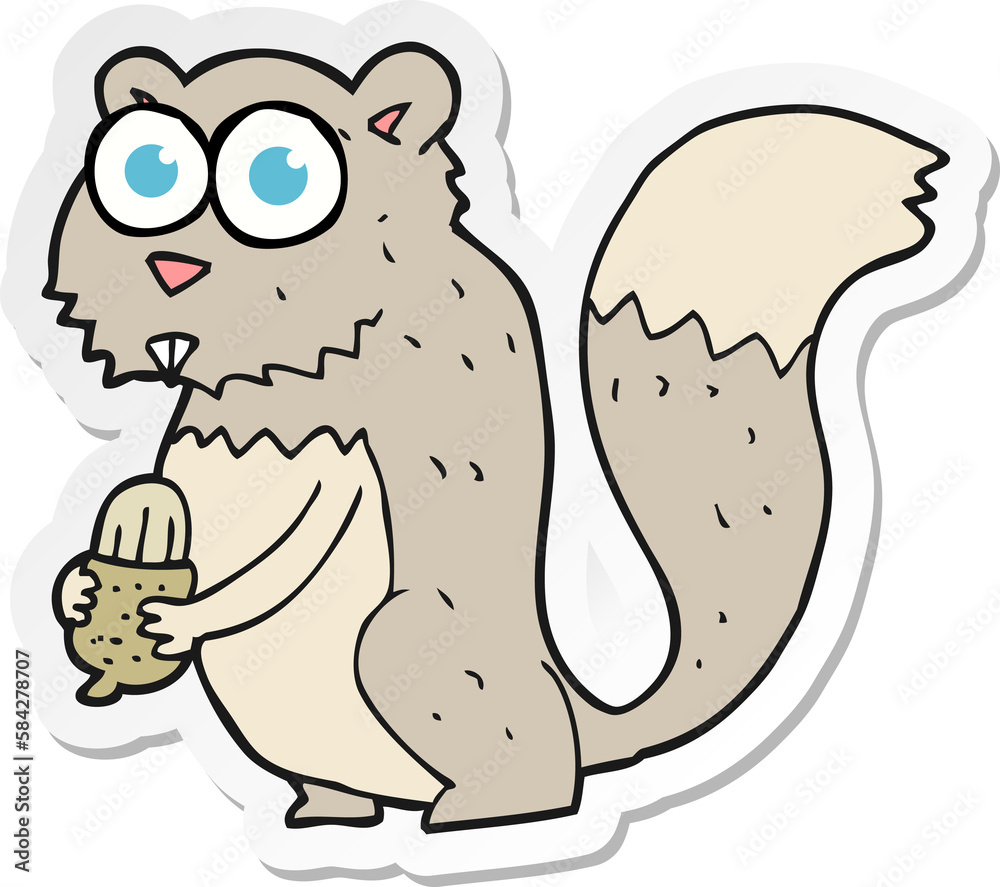 Obraz premium sticker of a cartoon angry squirrel with nut
