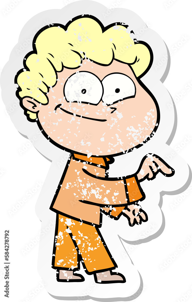 distressed sticker of a cartoon happy man distressed sticker of a cartoon happy man