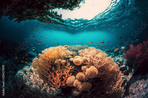 Colorful Coral Reef Underwater POV generative ai