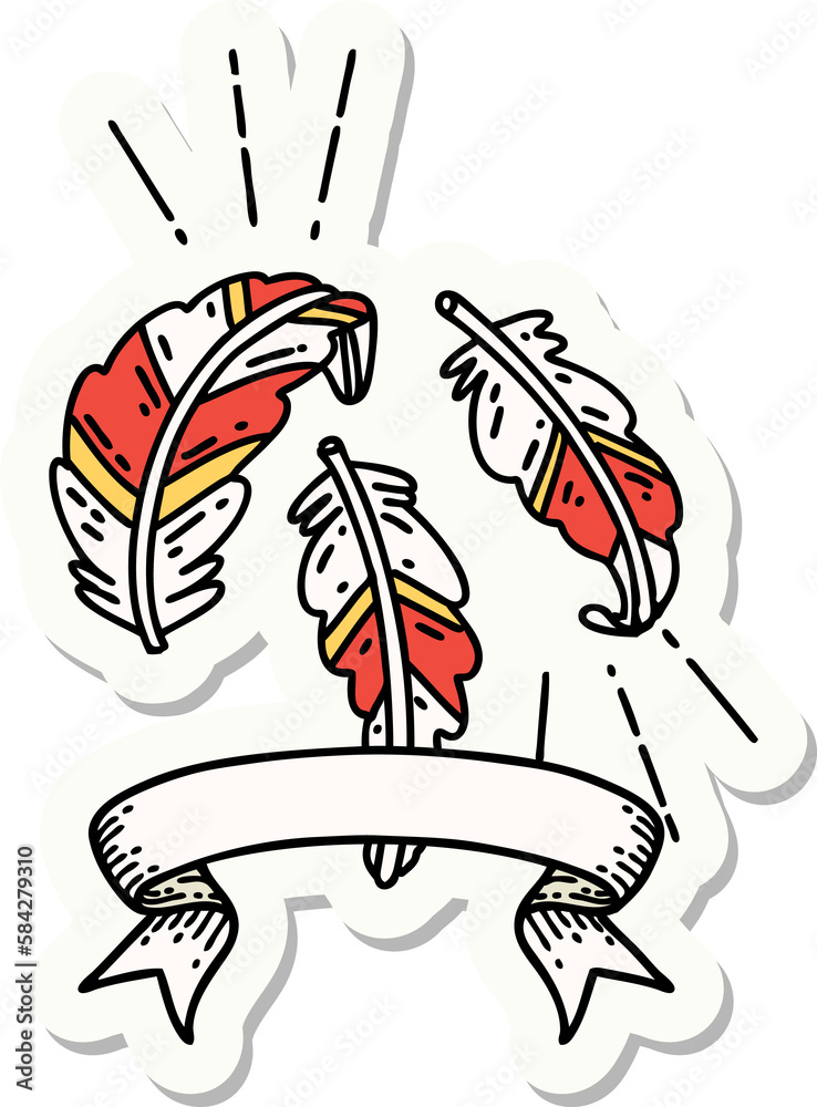 sticker of tattoo style feathers floating sticker of tattoo style feathers floating