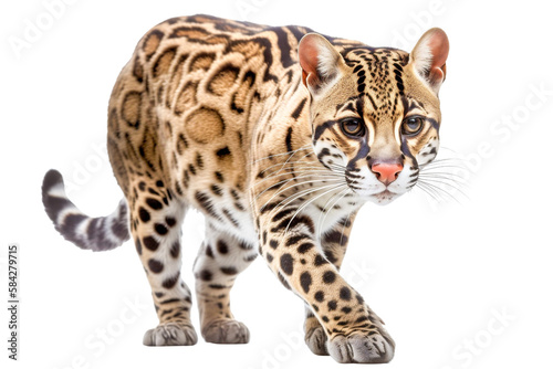 Sneaking ocelot portrait: Leopardus pardalis isolated in a wildcat scene. Generative AI photo