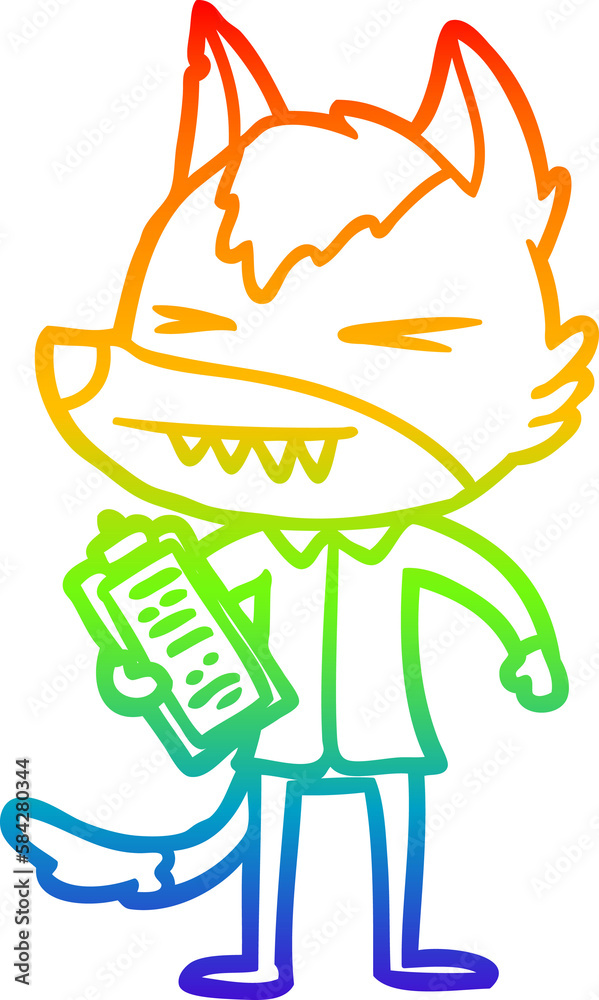 Fototapeta premium rainbow gradient line drawing angry wolf cartoon