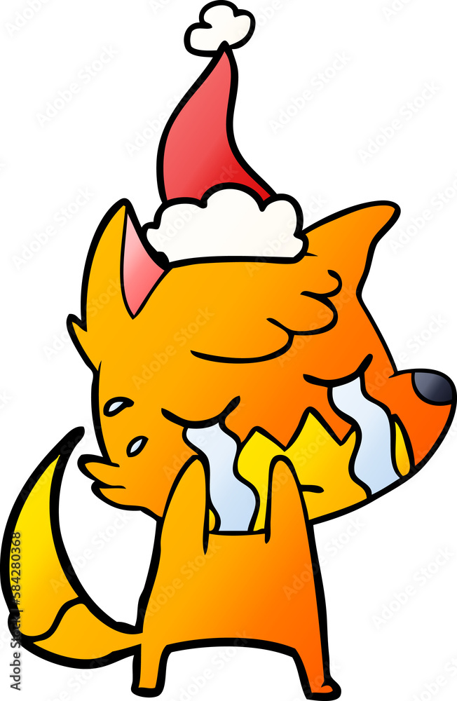 crying fox gradient cartoon of a wearing santa hat