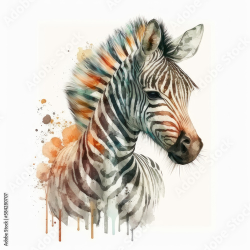 Watercolor zebra. AI generative.