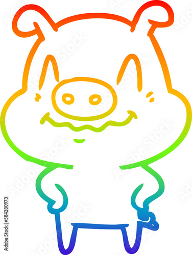 rainbow gradient line drawing nervous cartoon pig