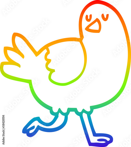 rainbow gradient line drawing cartoon bird running