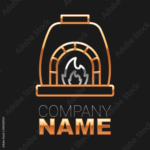 Line Blacksmith oven icon isolated on black background. Colorful outline concept. Vector