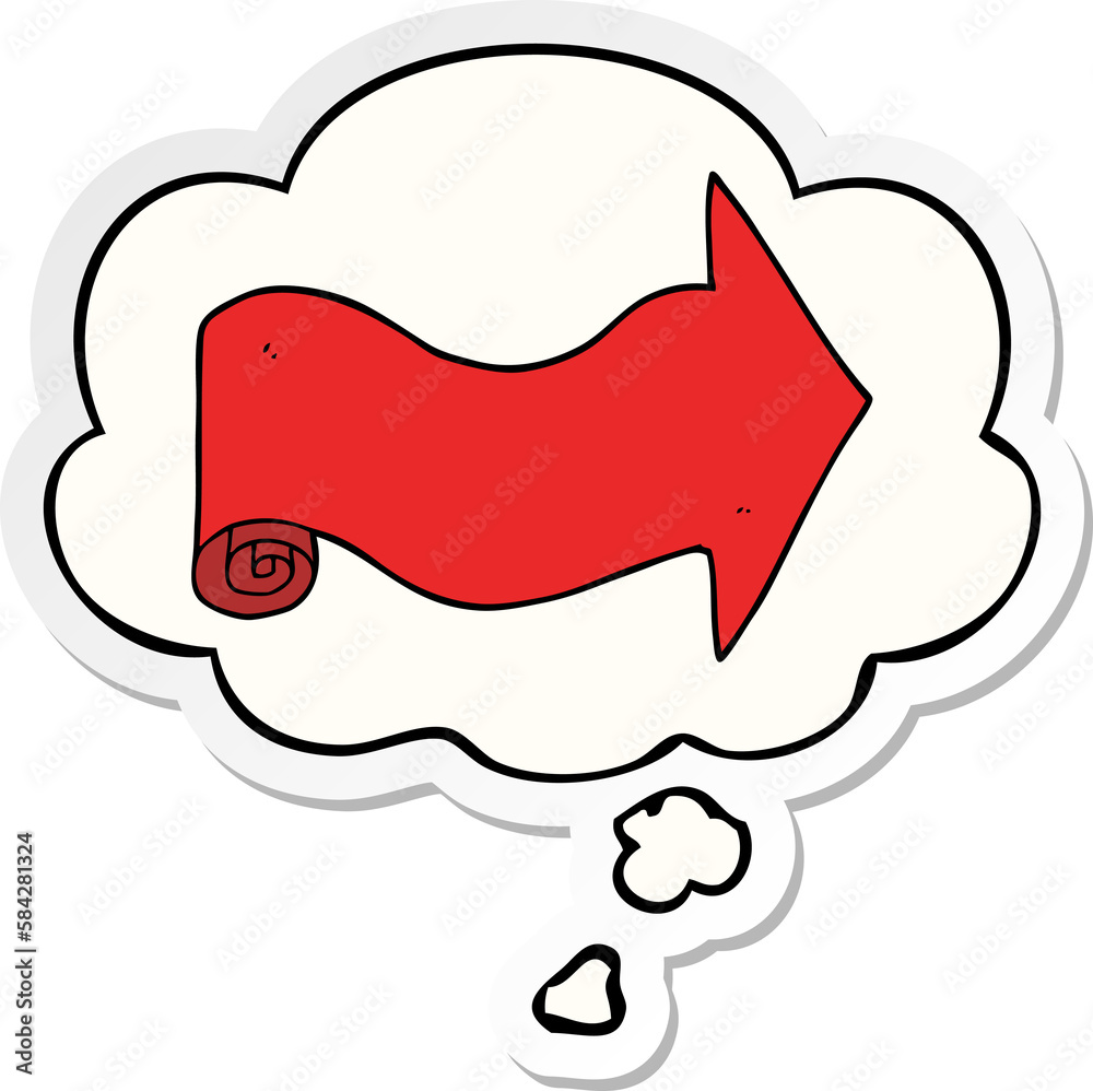 cartoon pointing arrow and thought bubble as a printed sticker cartoon pointing arrow and thought bubble as a printed sticker