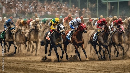 Fotografie, Tablou Kentucky derby horse racing. Generative AI illustration.