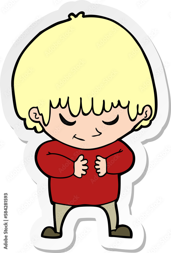 sticker of a cartoon shy boy sticker of a cartoon shy boy