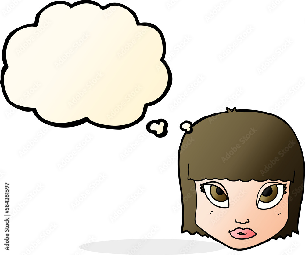 cartoon female face with thought bubble cartoon female face with thought bubble
