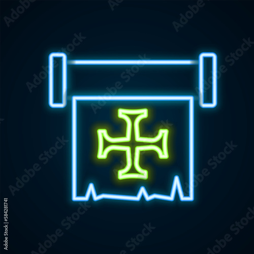 Glowing neon line Crusade icon isolated on black background. Colorful outline concept. Vector