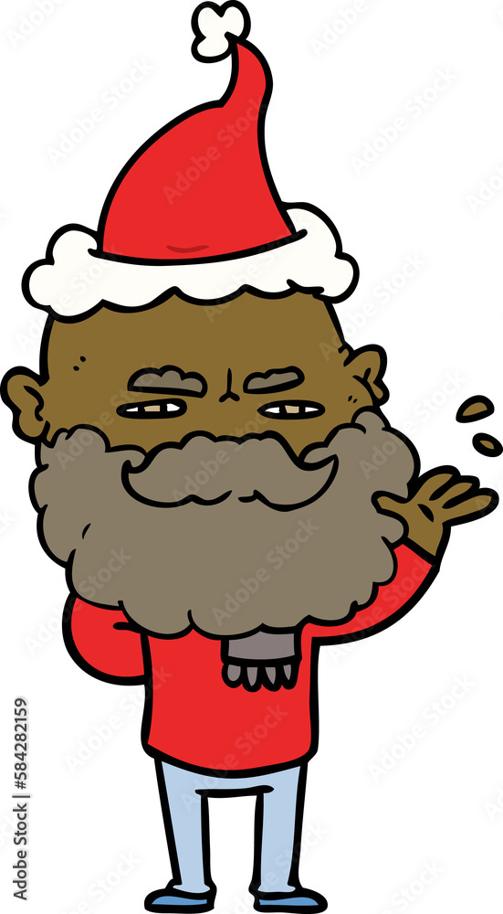 line drawing of a dismissive man with beard frowning wearing santa hat line drawing of a dismissive man with beard frowning wearing santa hat