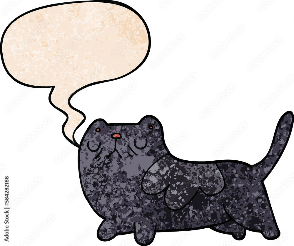 cartoon cat and speech bubble in retro texture style cartoon cat and speech bubble in retro texture style