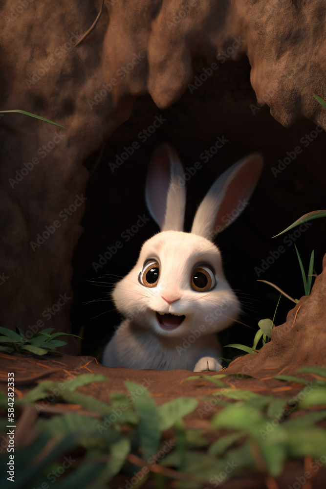 cute rabbit in the den - Created with Generative AI technology. Stock ...