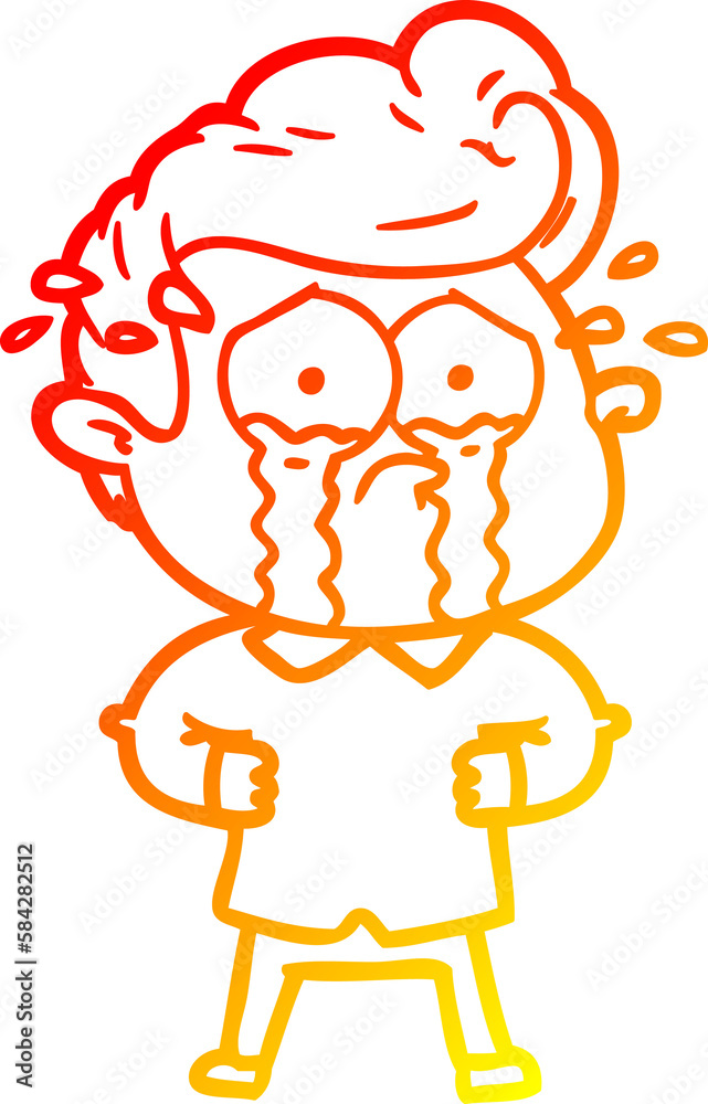 warm gradient line drawing cartoon crying man with hands on hips