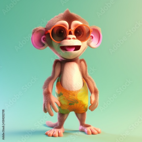 Funny monkey wearing sunglasses on a colorful background. Generative AI