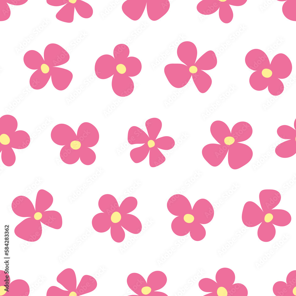 Seamless patterns with pink flowers. Simple flat modern drawing. Floral texture collection for textile and fashion design.