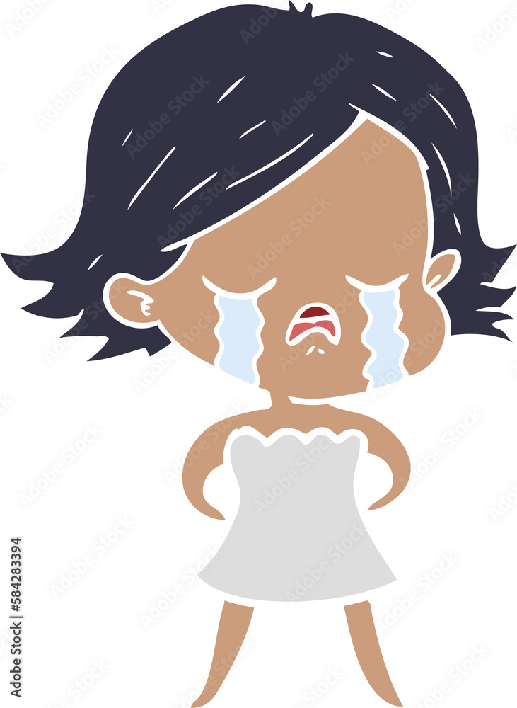 flat color style cartoon girl crying flat color style cartoon girl crying