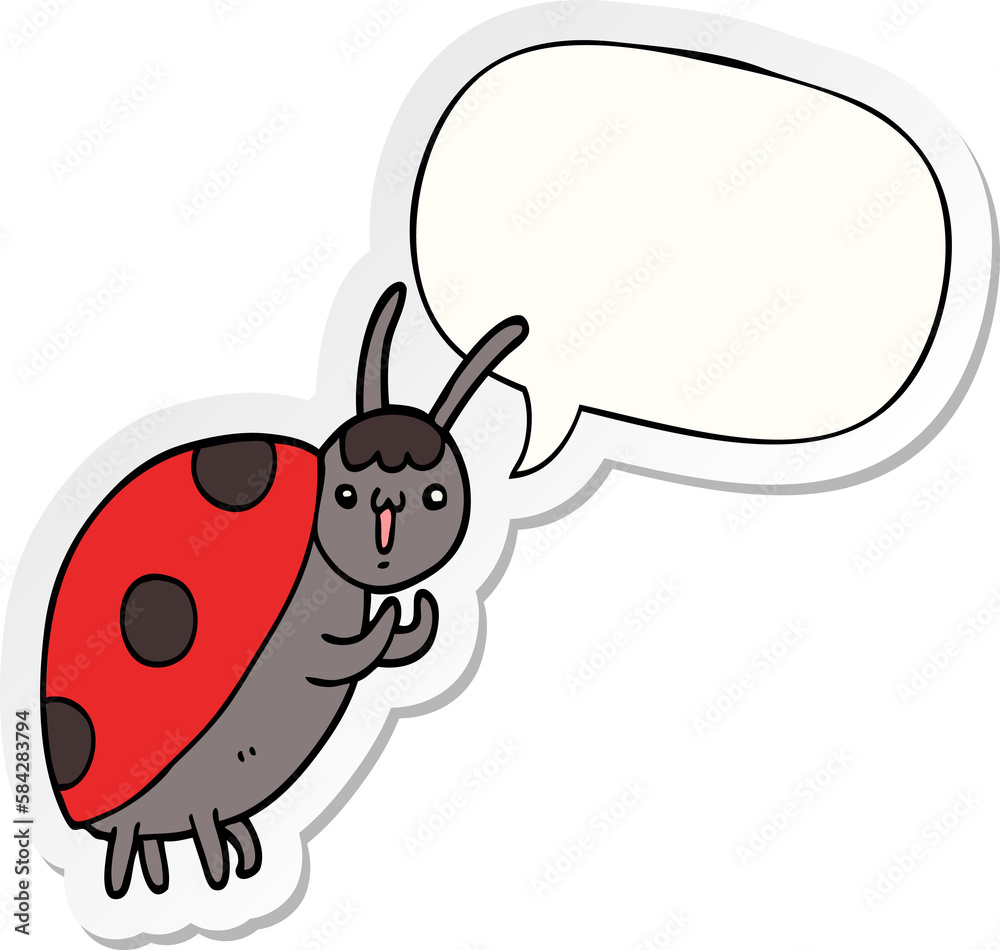 Obraz premium cute cartoon ladybug and speech bubble sticker