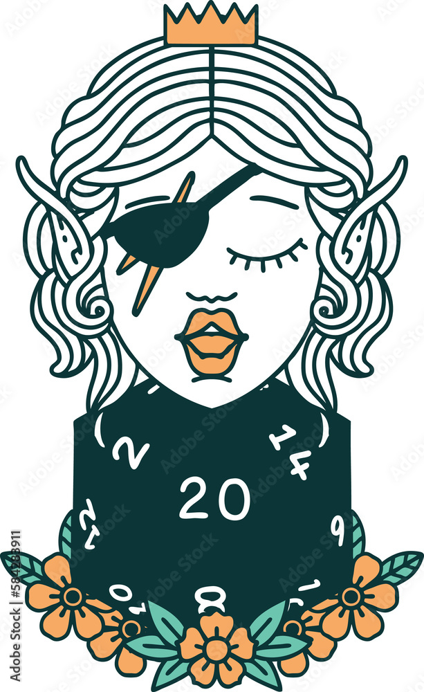 elf rogue character with natural twenty dice roll illustration elf rogue character with natural twenty dice roll illustration